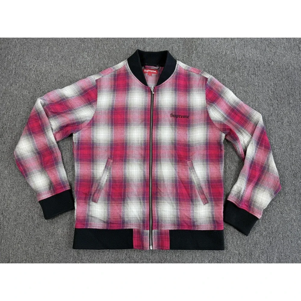 Supreme Jacket Mens Medium Shadow Plaid Bomber Full Zip Logo Embroidered